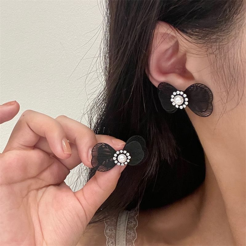 Stud Bow Faux Alloy Earring Pearl