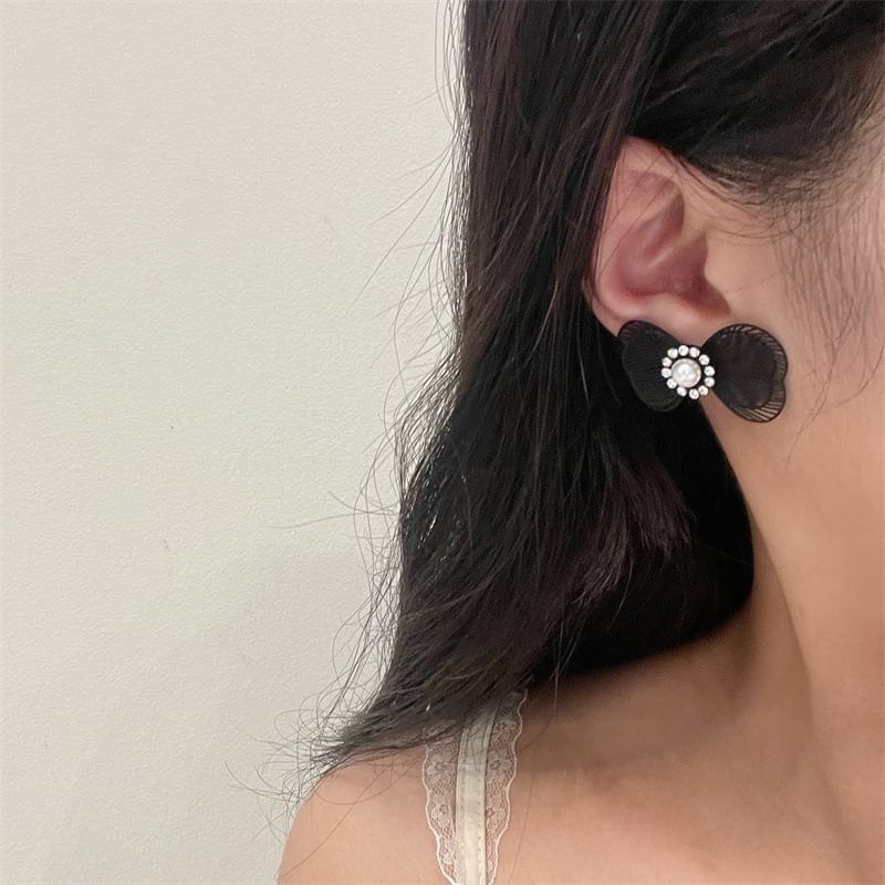 Stud Bow Faux Alloy Earring Pearl