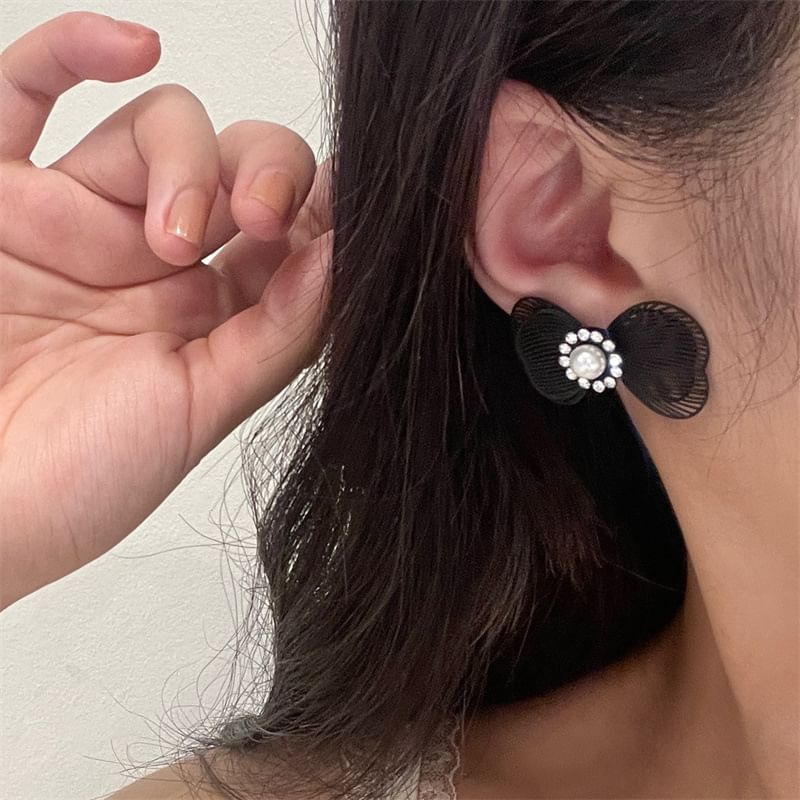 Stud Bow Faux Alloy Earring Pearl