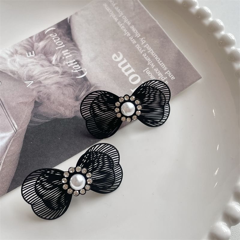 Stud Bow Faux Alloy Earring Pearl