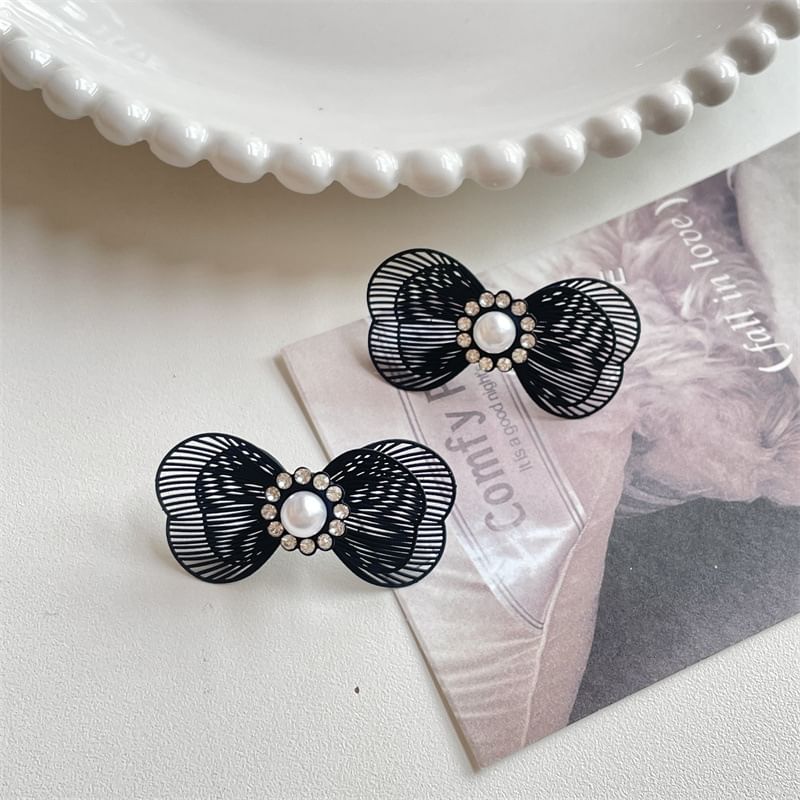 Stud Bow Faux Alloy Earring Pearl