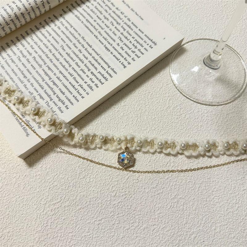 Choker Alloy Yarn Layered Rhinestone