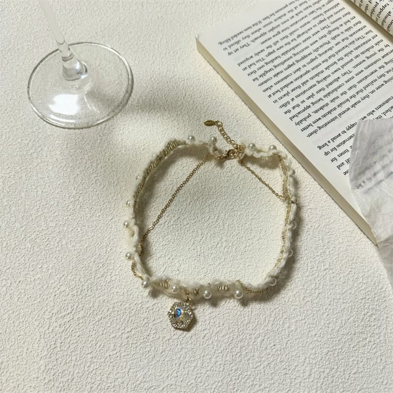 Choker Alloy Yarn Layered Rhinestone