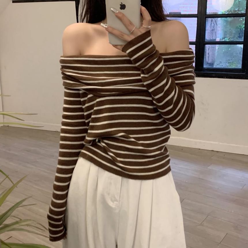 Knit Top Striped Slim-Fit Long-Sleeve