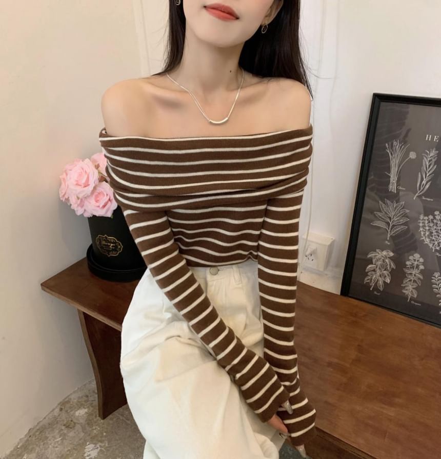 Knit Top Striped Slim-Fit Long-Sleeve