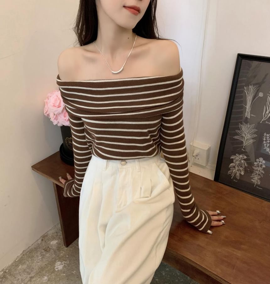 Knit Top Striped Slim-Fit Long-Sleeve