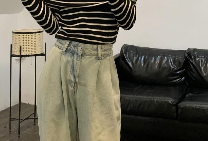 Knit Top Striped Slim-Fit Long-Sleeve