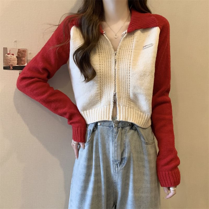 Polo Zip Cardigan Two-Tone