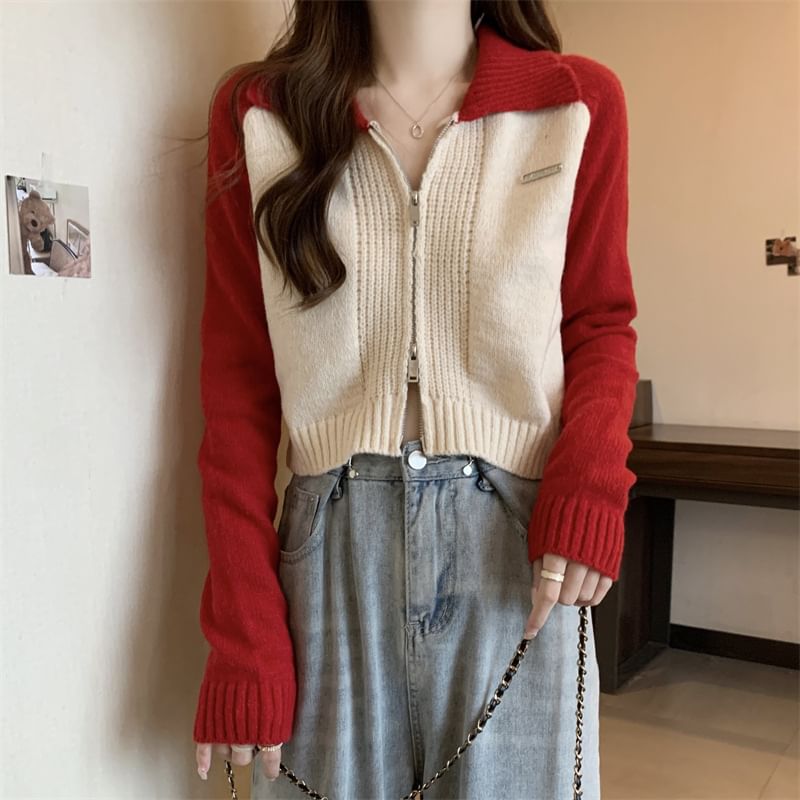 Polo Zip Cardigan Two-Tone