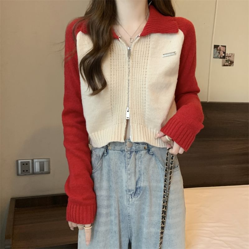 Polo Zip Cardigan Two-Tone