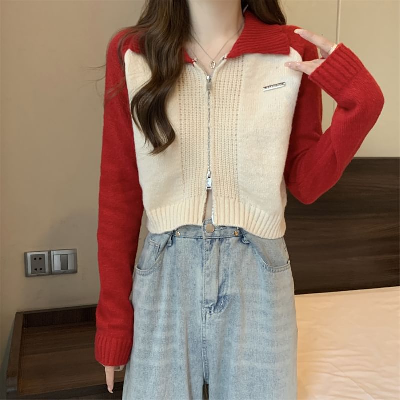 Polo Zip Cardigan Two-Tone