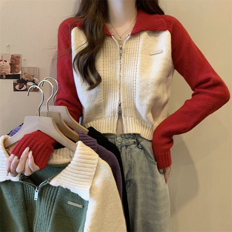 Polo Zip Cardigan Two-Tone