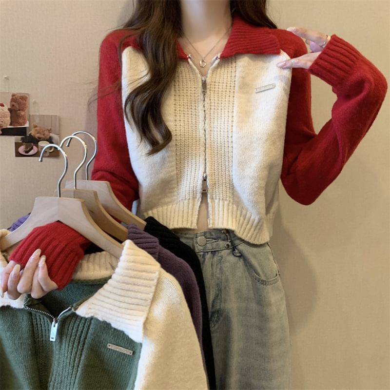 Polo Zip Cardigan Two-Tone