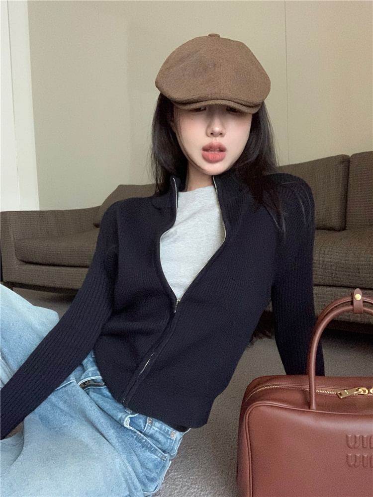 Sweater Zip Plain Slim-Fit