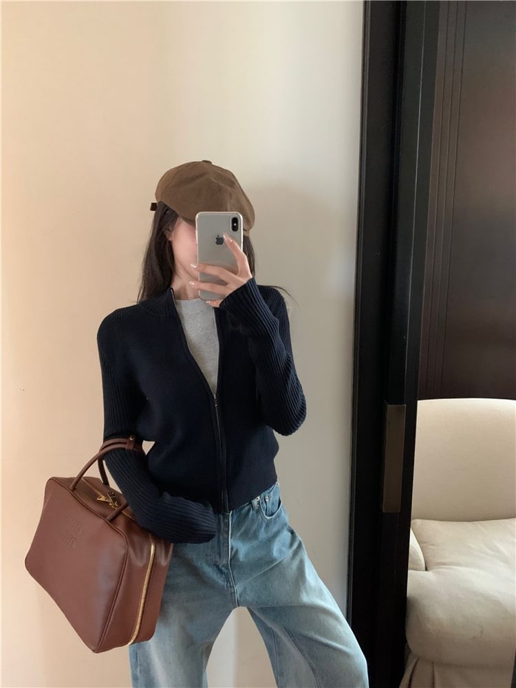 Sweater Zip Plain Slim-Fit