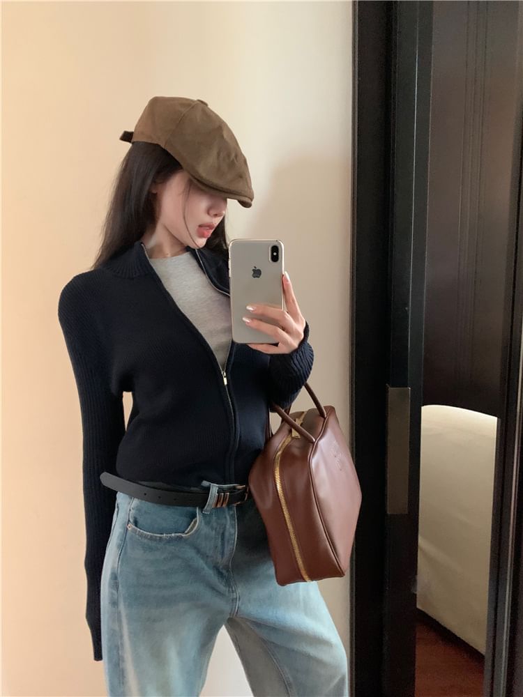 Sweater Zip Plain Slim-Fit