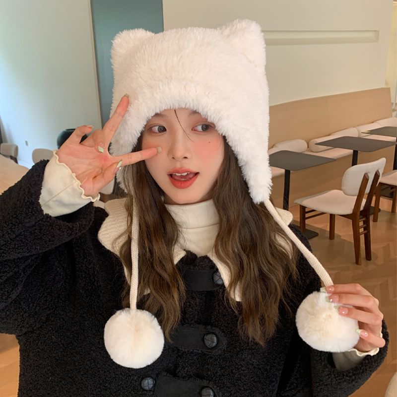 Pom Ear Hat Bear Chenille