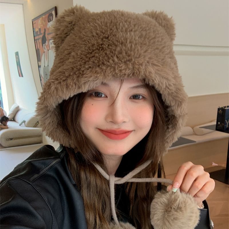 Pom Ear Hat Bear Chenille
