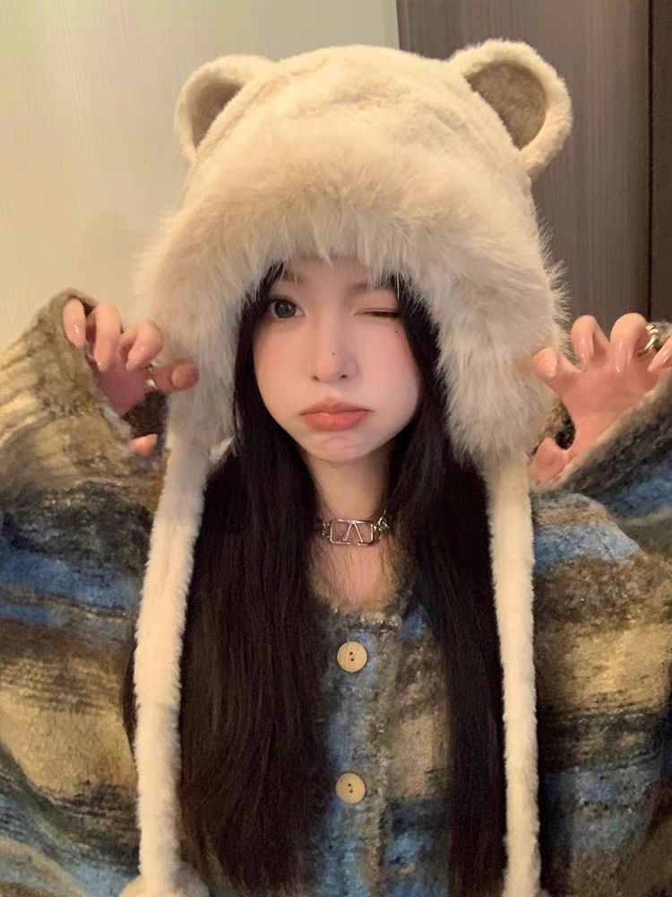 Ear Hat Fluffy Bear Bonnet