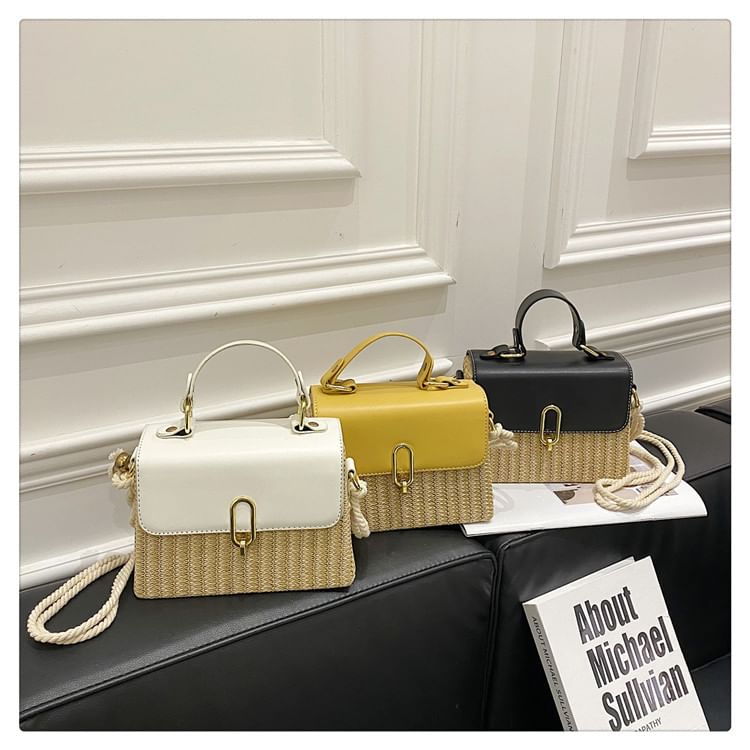 Leather Crossbody Faux Bag Woven Panel