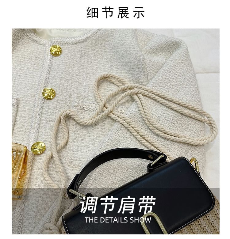 Leather Crossbody Faux Bag Woven Panel