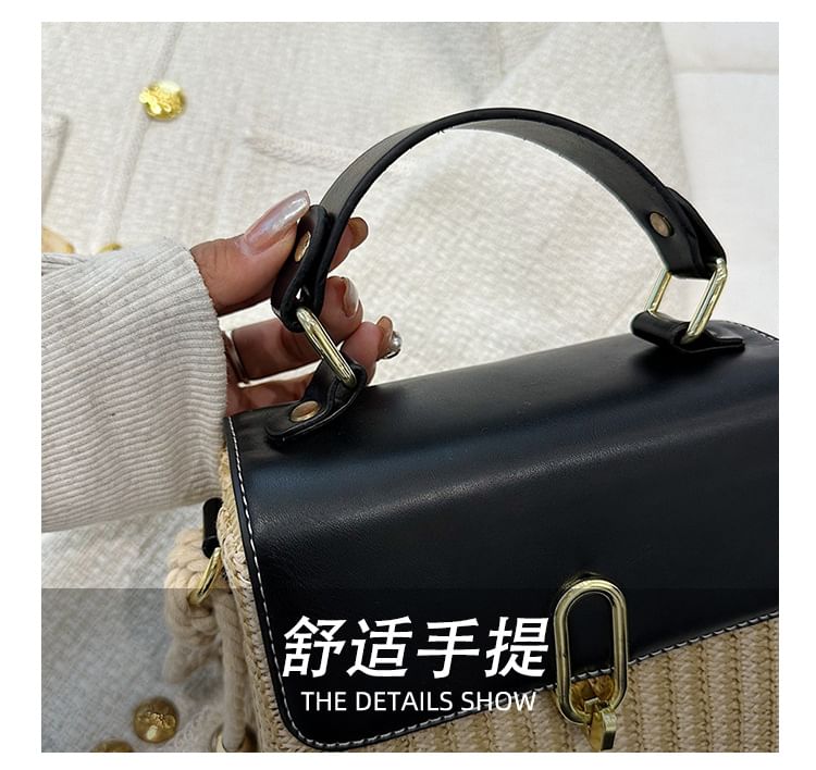 Leather Crossbody Faux Bag Woven Panel