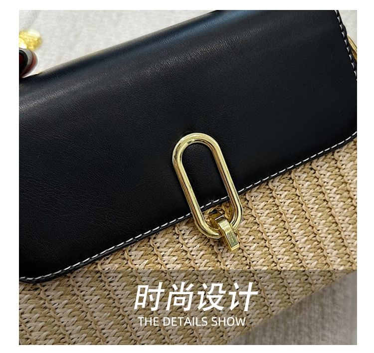 Leather Crossbody Faux Bag Woven Panel