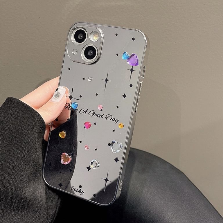 Heart Case Phone Mirrored Rhinestone