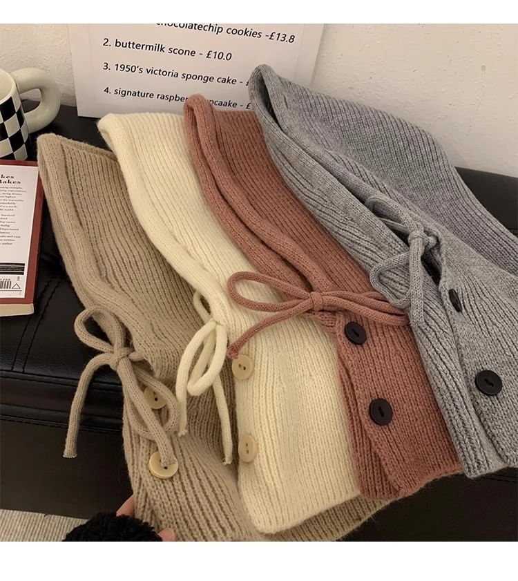 Plain Buttoned Knit Balaclava