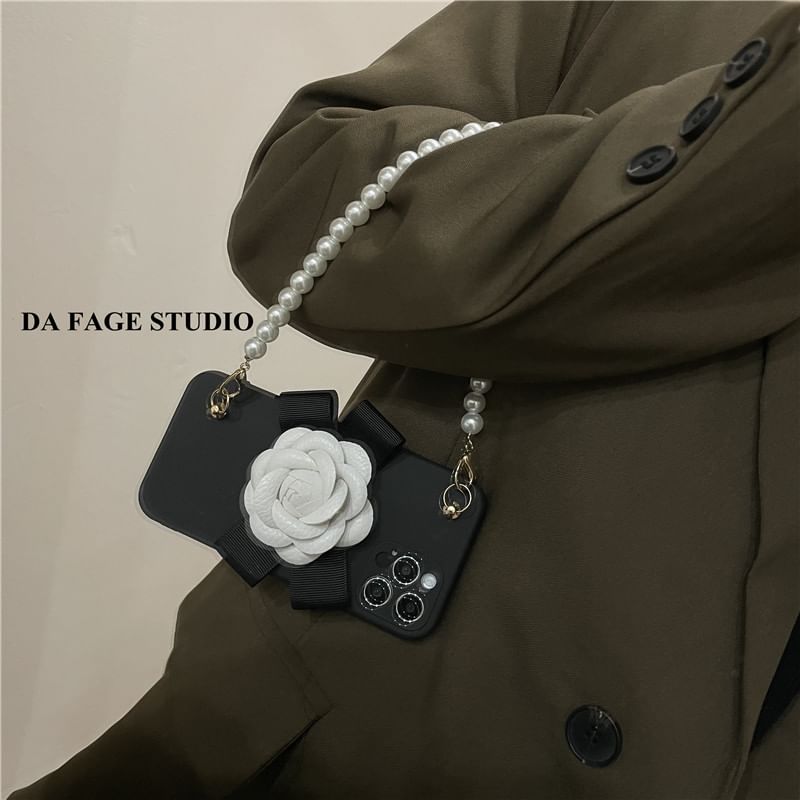 Strap Faux Pearl Floral Phone Case