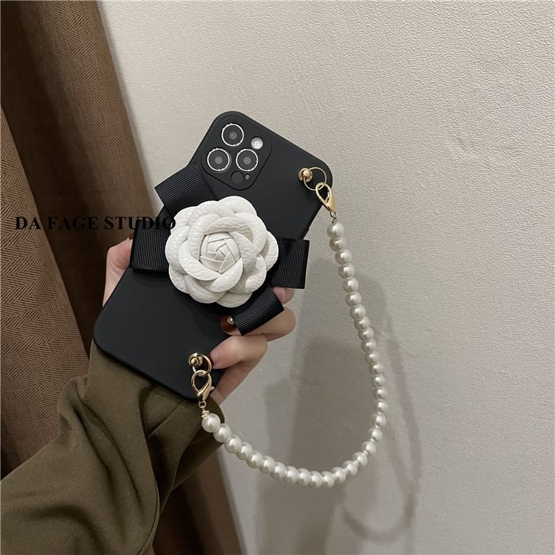 Strap Faux Pearl Floral Phone Case