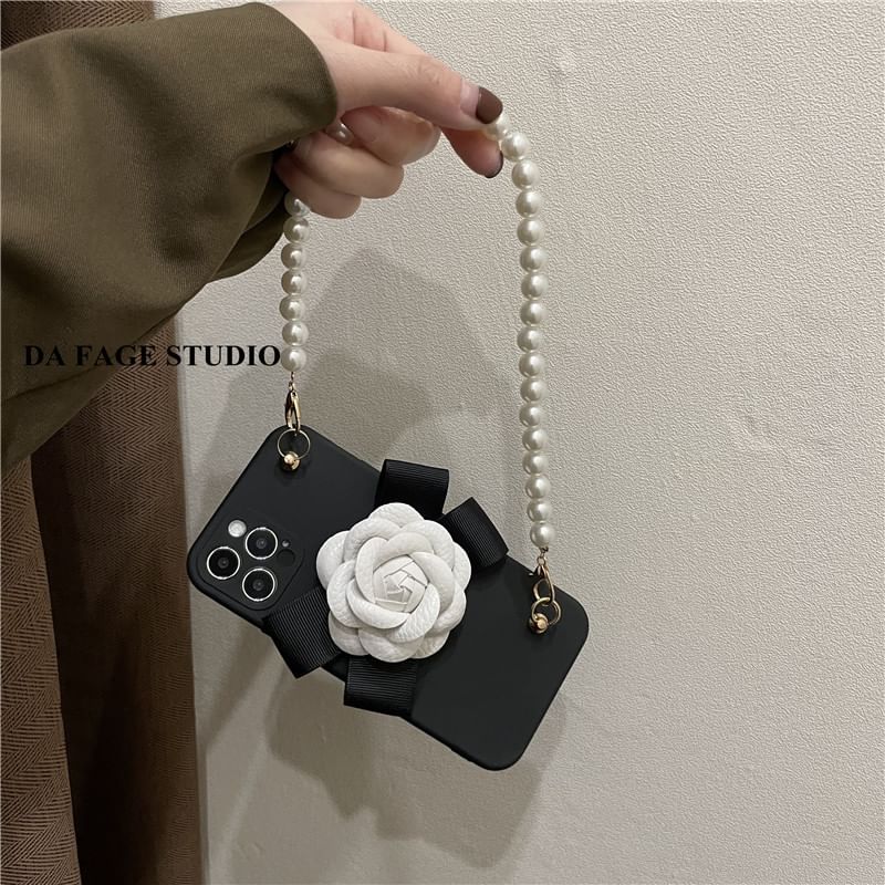 Strap Faux Pearl Floral Phone Case