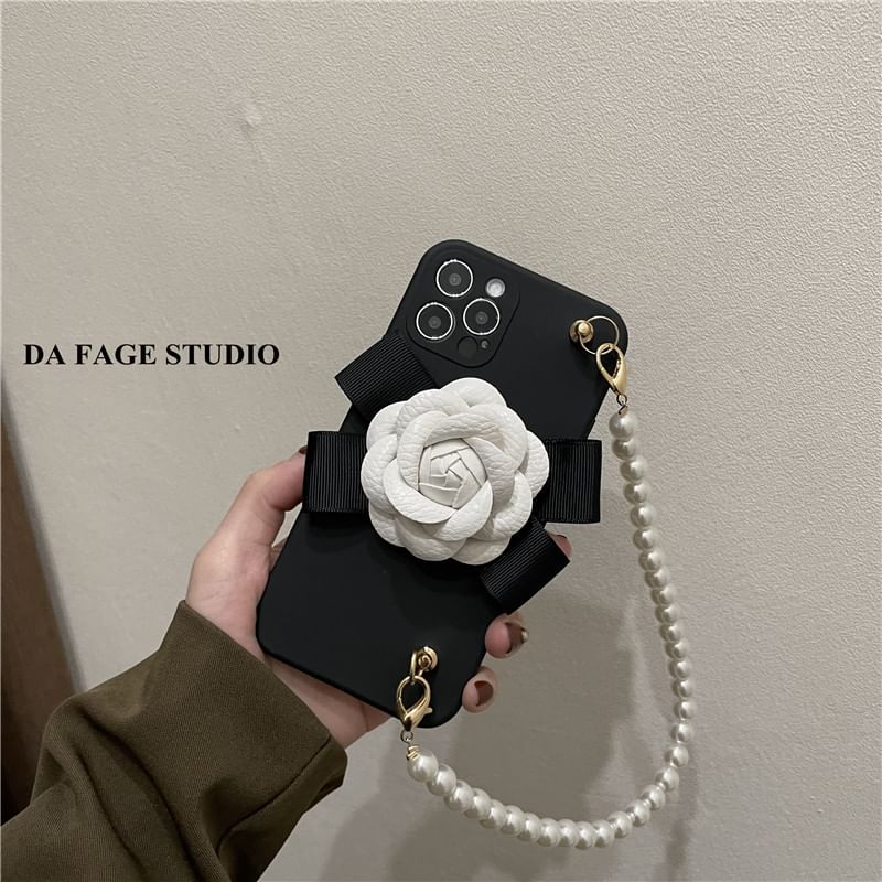 Strap Faux Pearl Floral Phone Case