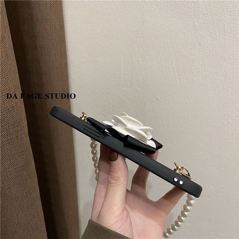 Strap Faux Pearl Floral Phone Case