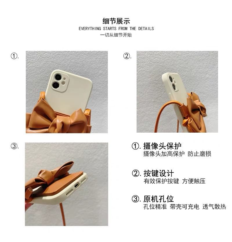 Faux Bow Phone Leather Case