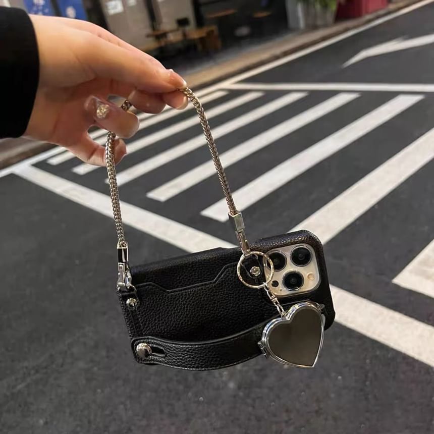 Faux Case Mirrored Heart Phone Leather