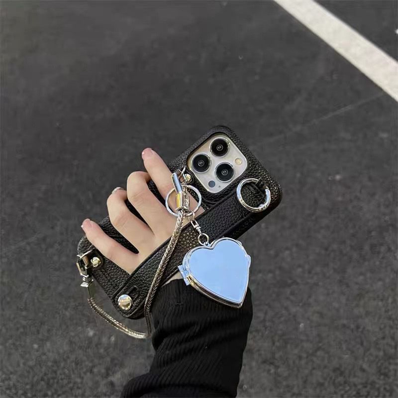 Faux Case Mirrored Heart Phone Leather