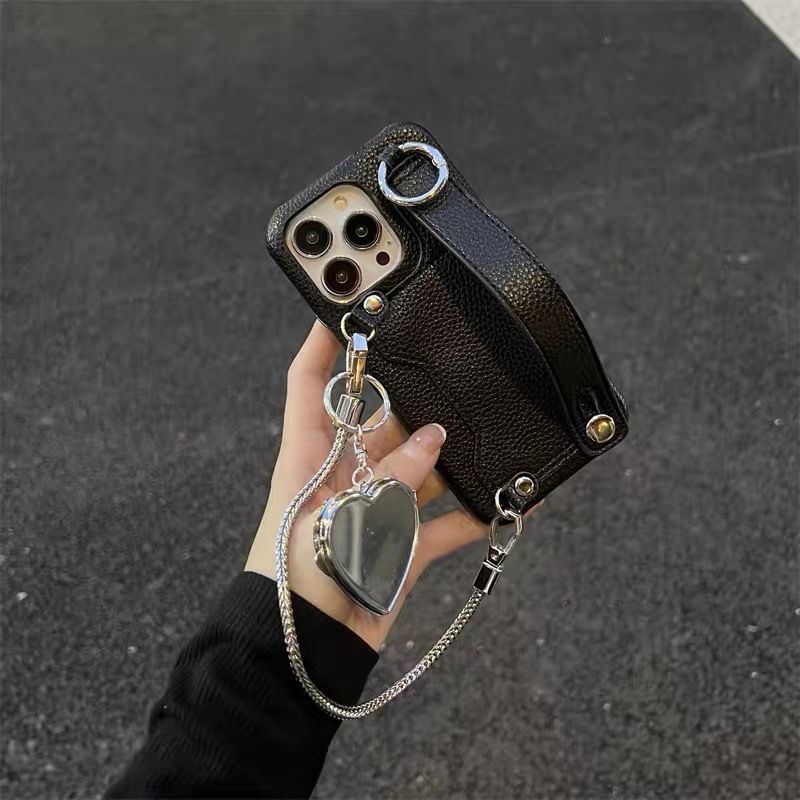 Faux Case Mirrored Heart Phone Leather