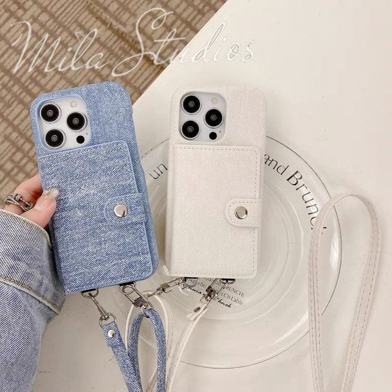 Denim Phone Card Holder Case Lanyard