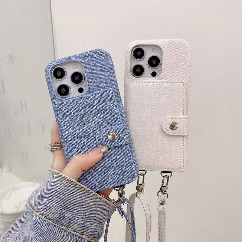 Denim Phone Card Holder Case Lanyard
