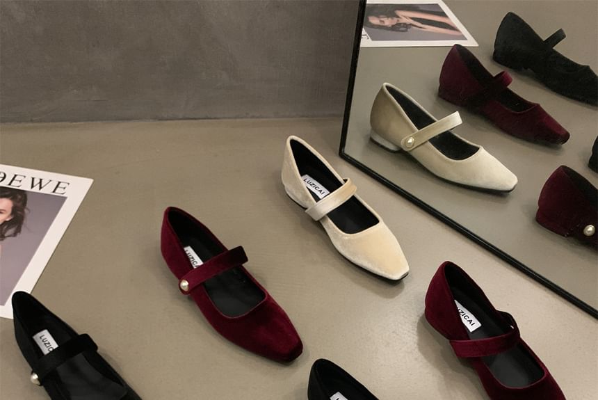 Jane Toe Shoes Square Velvet Mary