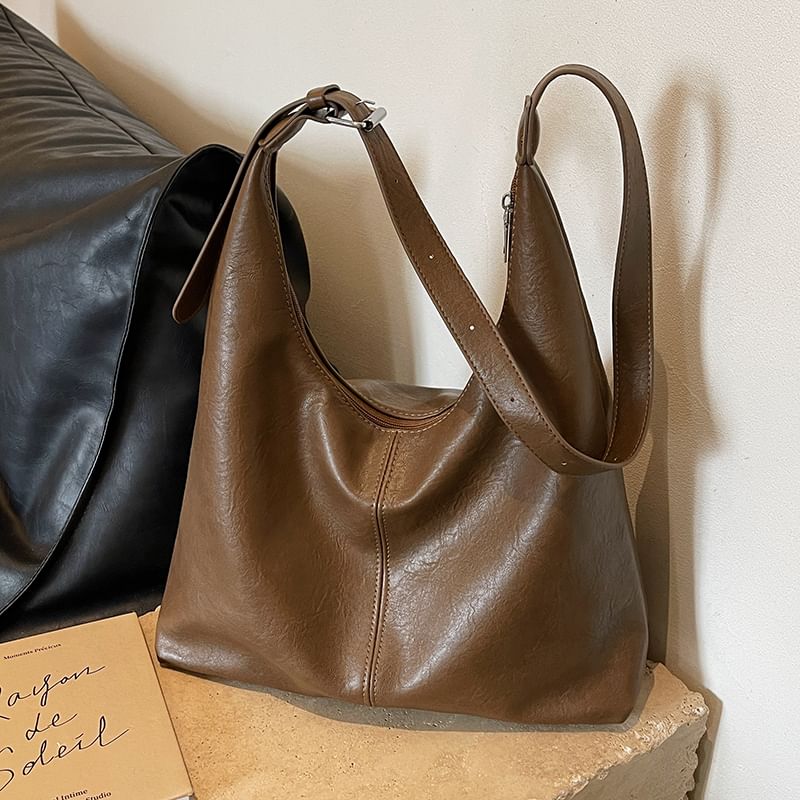 Plain Faux Tote Bag Leather