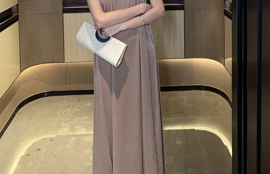 Velvet Maxi Dress Halter A-Line Neck