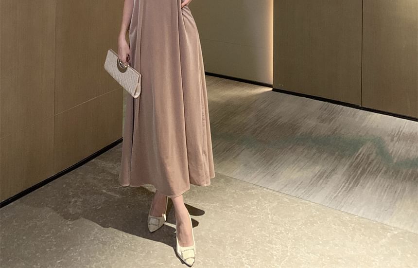 Velvet Maxi Dress Halter A-Line Neck