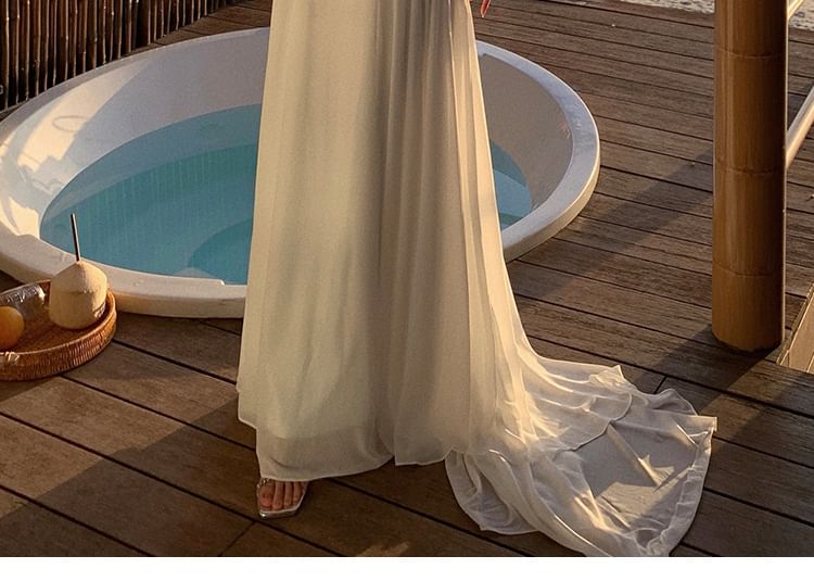 Spaghetti Strap Neckline A-Line Sweetheart Plain Dress Maxi