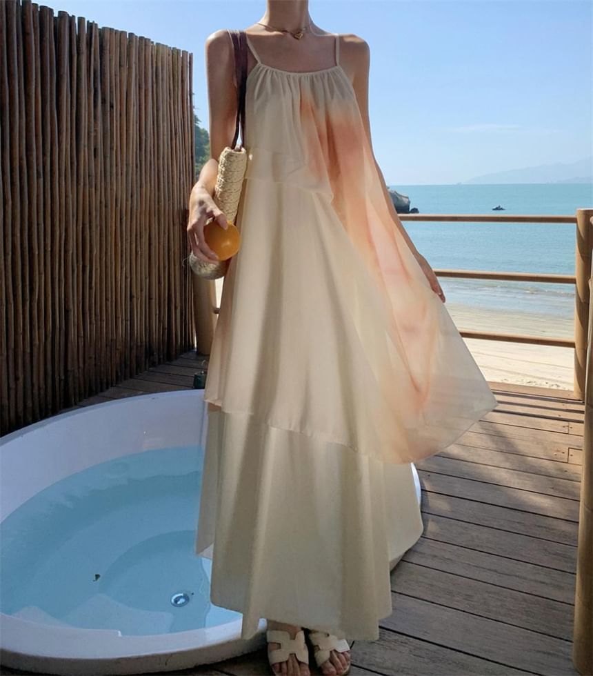 Strap Spaghetti Print Dress A-Line Maxi