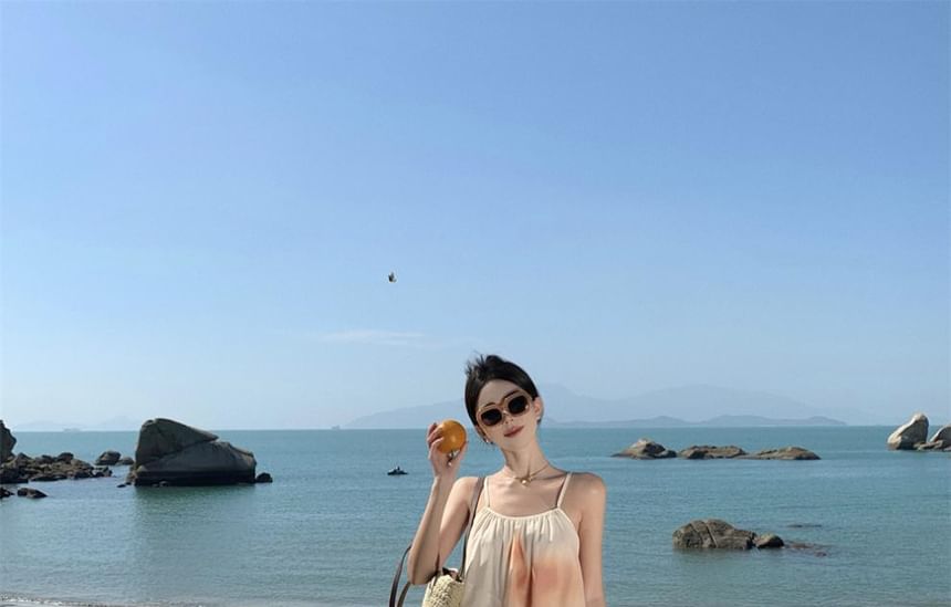 Strap Spaghetti Print Dress A-Line Maxi