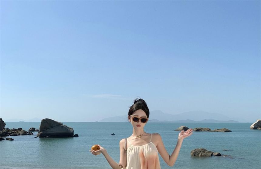 Strap Spaghetti Print Dress A-Line Maxi