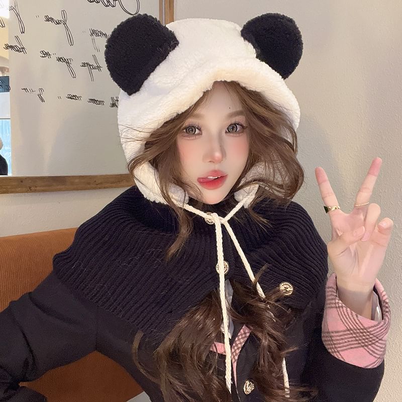 Shearling Ear Bear Faux Balaclava