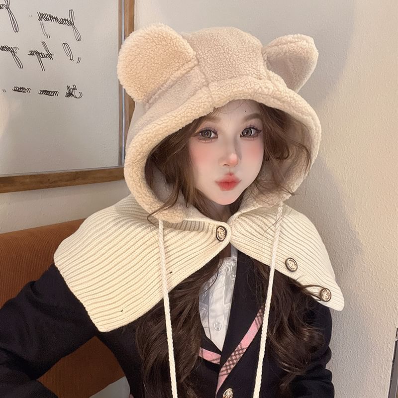 Shearling Ear Bear Faux Balaclava